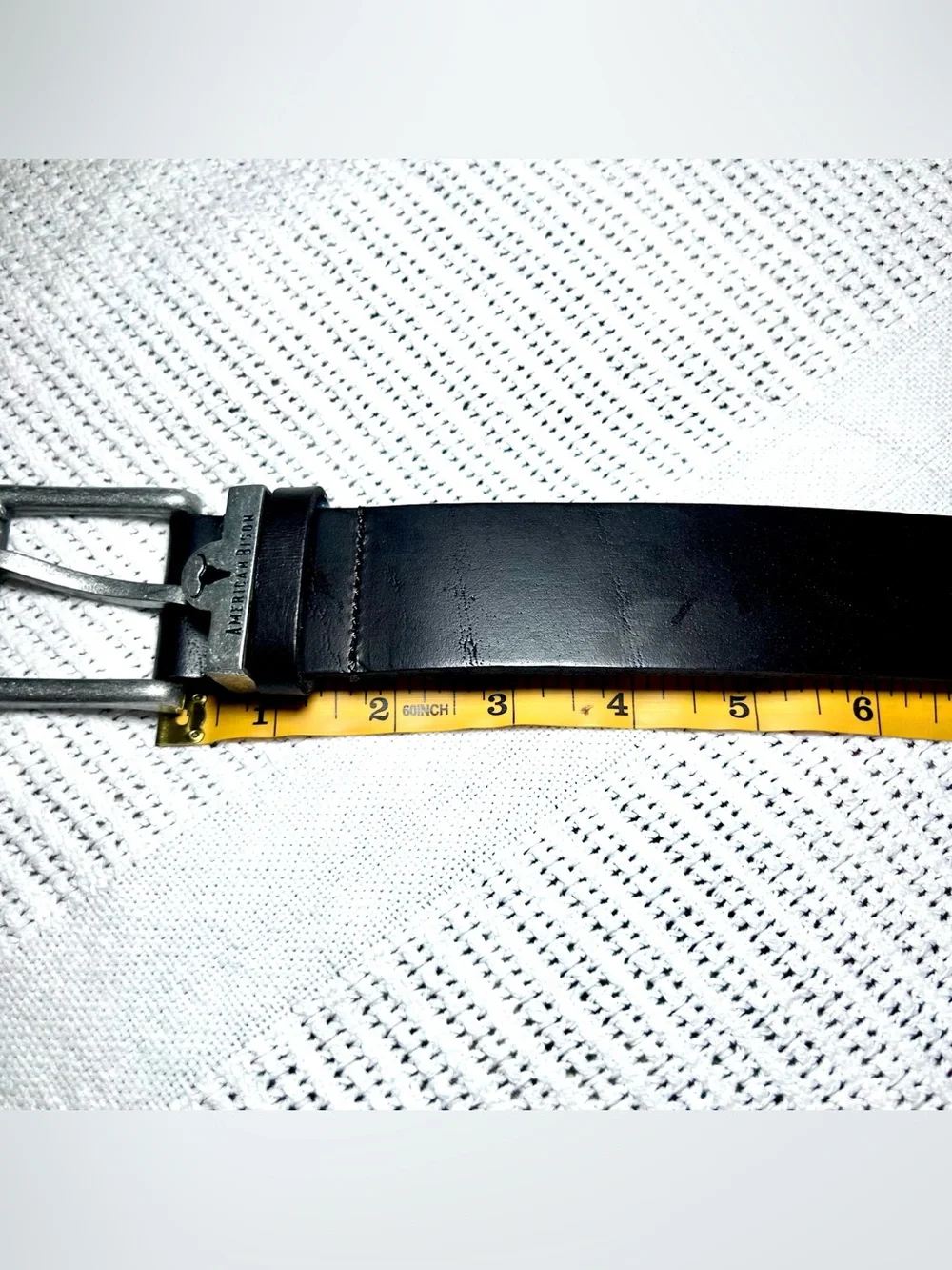 American Bison Dark Brown Leather Belt Men’s 34 Silver Hardware Excellent